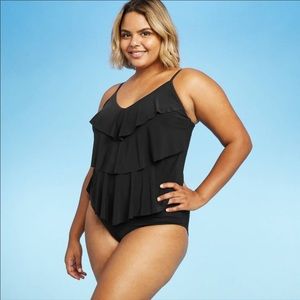 Aqua green black tiered tankini size X-Large